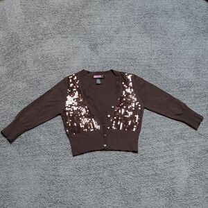 Sequined 3/4 Sleeve Crop Top Cardigan Sweater